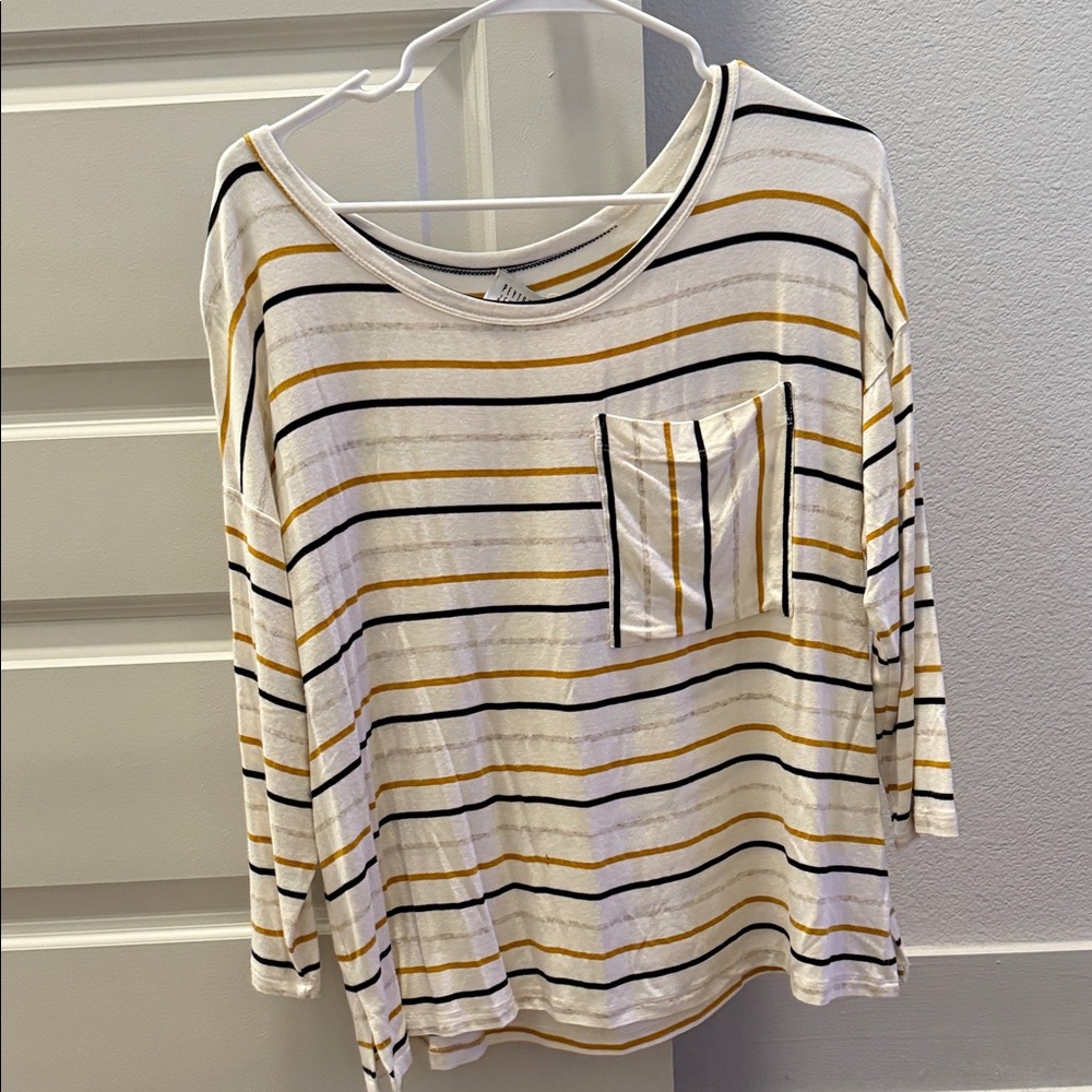 Chic Striped Long Sleeve Top with Pocket